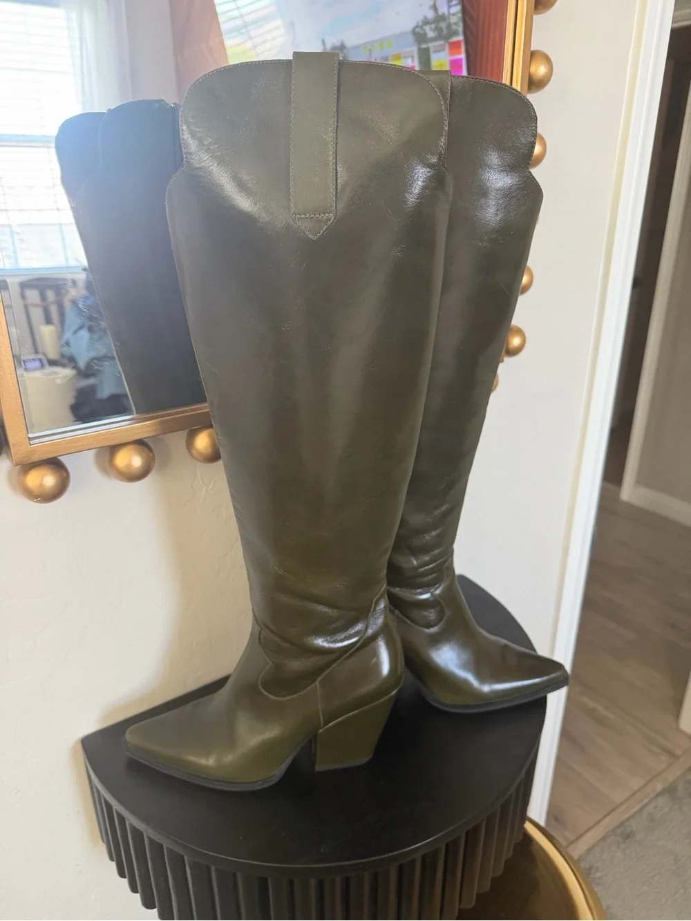 Free People Olive Green Leather Over-the-Knee Boots